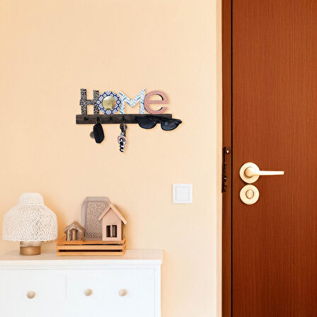 CajuArt Home Yazılı Dekoratif Desenli Aynalı Büyük Boy Duvar Askılık Anahtarlık