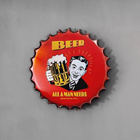 CajuArt Retro 35 cm Kapak Şeklinde Beer Bira Tema Metal Tablo Dekor