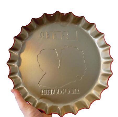 CajuArt Retro 35 cm Kapak Şeklinde Beer Bira Tema Metal Tablo Dekor