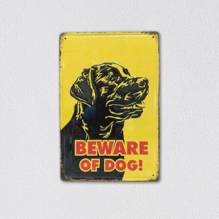 CajuArt Dikkat Köpek Var Sarı Metal Plaka 20x30 cm Tablo