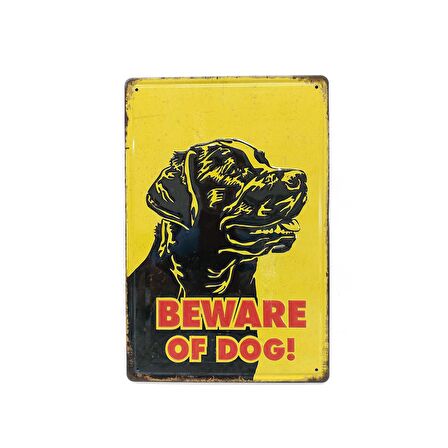CajuArt Dikkat Köpek Var Sarı Metal Plaka 20x30 cm Tablo