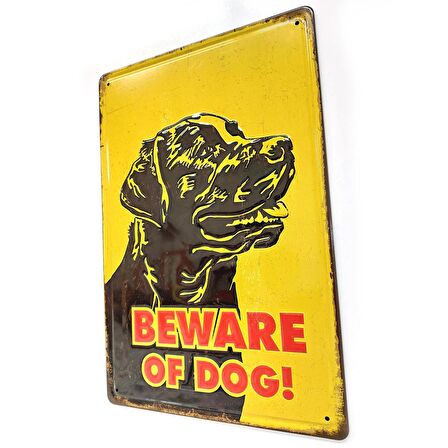 CajuArt Dikkat Köpek Var Sarı Metal Plaka 20x30 cm Tablo
