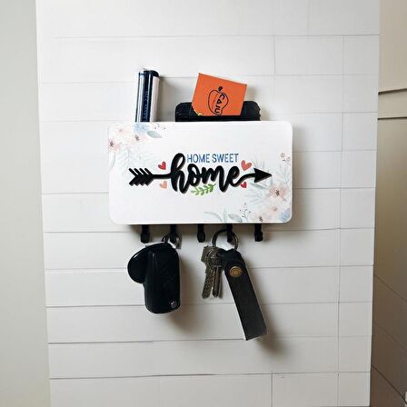 CajuArt Home Yazılı Dekoratif Bölmeli Anahtarlık Duvar Askılık Dekor