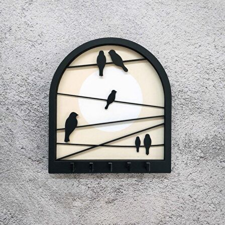 CajuArt Tel Üstünde Kuşlar Katmanlı Tasarım Duvar Askılık Anahtarlık Duvar Dekoru