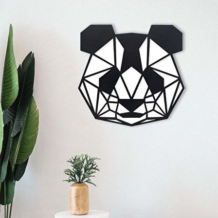 CajuArt Dekoratif Geometrik 45 cm Panda Ahşap Tablo Duvar Dekoru 