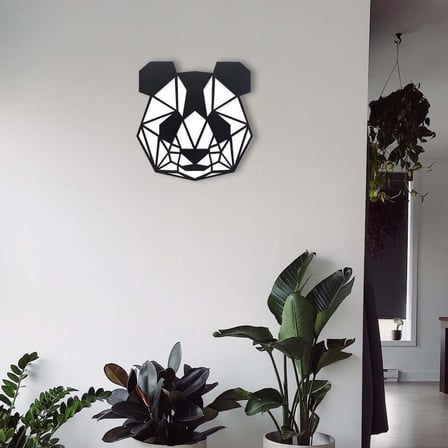 CajuArt Dekoratif Geometrik 45 cm Panda Ahşap Tablo Duvar Dekoru 