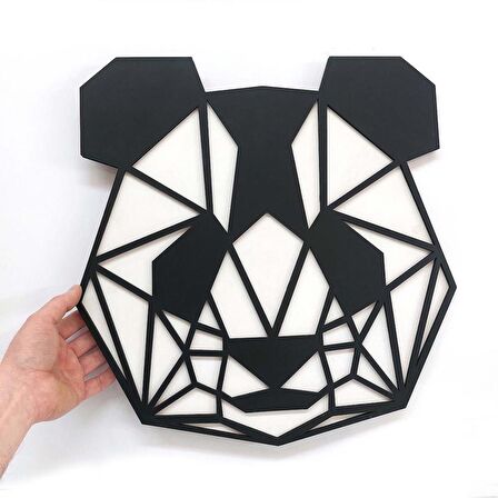 CajuArt Dekoratif Geometrik 45 cm Panda Ahşap Tablo Duvar Dekoru 