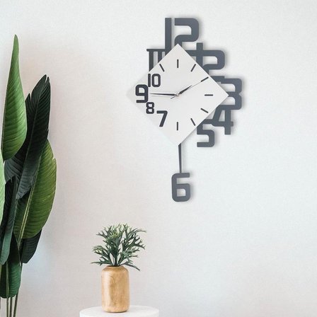 CajuArt Modern Büyük Boy Geometrik Sallanan Sarkaçlı Ev Ofis Duvar Saati 