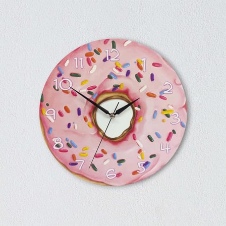 CajuArt Dekoratif Pembe Donut Yuvarlak Ahşap Duvar Saati