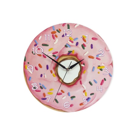 CajuArt Dekoratif Pembe Donut Yuvarlak Ahşap Duvar Saati