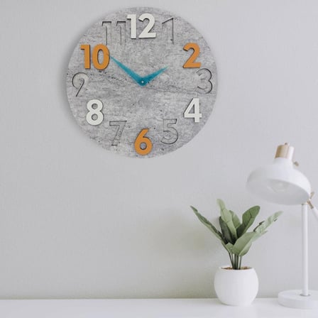 CajuArt Modern Yuvarlak Gri Desen Turuncu Beyaz 40 cm Duvar Saati