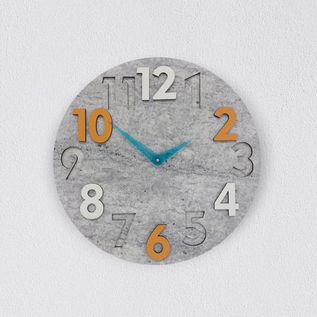 CajuArt Modern Yuvarlak Gri Desen Turuncu Beyaz 40 cm Duvar Saati