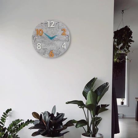 CajuArt Modern Yuvarlak Gri Desen Turuncu Beyaz 40 cm Duvar Saati