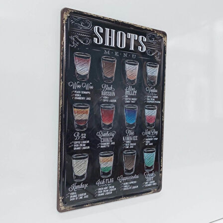 Shots Menu Içecekler Temalı 20x30 Cm Metal Plaka Dekor