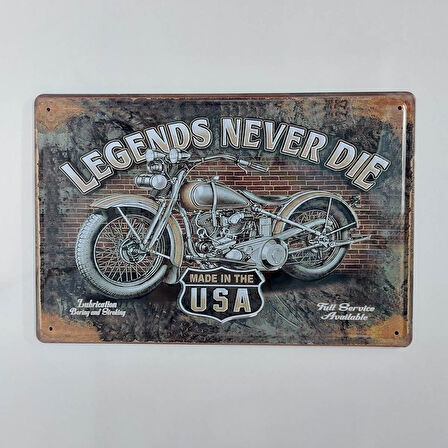 Legends Never Die Yazılı Motor Tema 20x30 Cm Metal Plaka