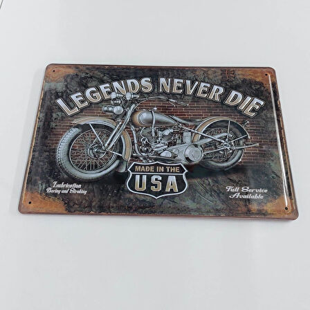 Legends Never Die Yazılı Motor Tema 20x30 Cm Metal Plaka