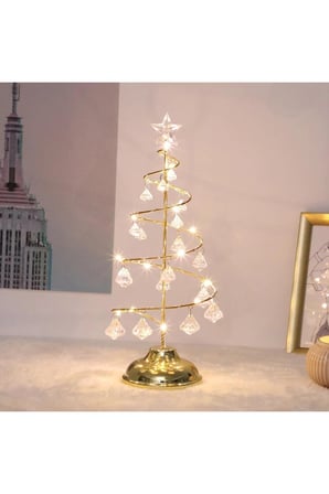 Yapay Kristal Elmaslı Led Işıklı Yılbaşı Ağacı Noel Süs Dekor