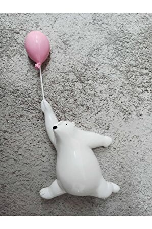 Pembe Balon Tutan Sevimli Ayı Duvar Dekoru Biblo Süs