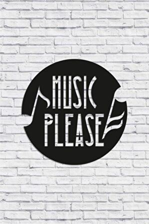 Dekoratif Music Please Yazılı Müzik Temalı Ahşap Tablo