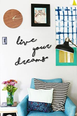 Dekoratif Live Your Dreams Ahşap Duvar Tablo Modern Yazı