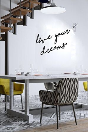 Dekoratif Live Your Dreams Ahşap Duvar Tablo Modern Yazı