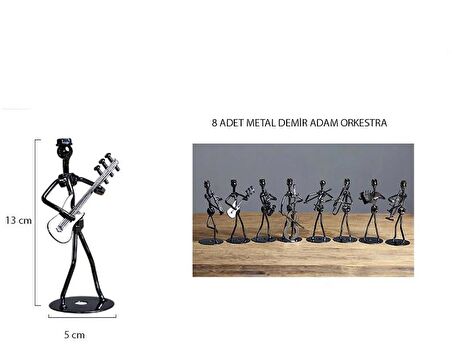 CajuArt 8 Adet Metal Demir Müzik Orkestrası Set Biblo Masa Süsü 