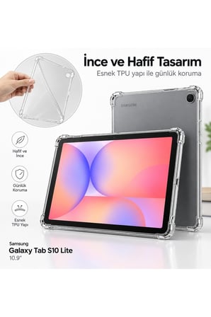 Samsung Galaxy Tab S10 Lite 10.9" Şeffaf Antişok Tablet Kılıfı – Darbe Emici Köşe Korumalı Esnek Kılıf