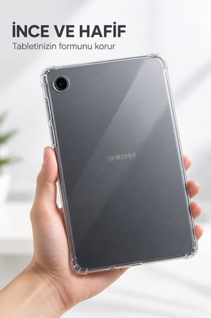 Samsung Galaxy Tab A11 8.7 İnç Şeffaf Antişok Tablet Kılıfı – SM-X130 / SM-X135 Darbe Emici Köşe Korumalı Esnek Kılıf