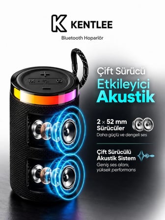 Yüksek Sesli Işıklı Taşınabilir TWS Bluetooth Hoparlör Şarjlı Kablosuz Speaker USB SD Destekli