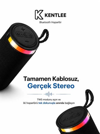 Yüksek Sesli Işıklı Taşınabilir TWS Bluetooth Hoparlör Şarjlı Kablosuz Speaker USB SD Destekli