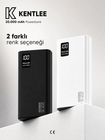 20000mAh PowerBank PD 22.5W Hızlı Şarj - Dijital Ekranlı - Taşınabilir Şarj Cihazı - Beyaz 
