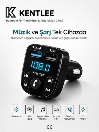 Bluetooth FM Transmitter Kablosuz Araç İçi Kiti Çakmaklık Şarj Aleti Oto MP3 Çalar USB Araba Müzik Adaptörü