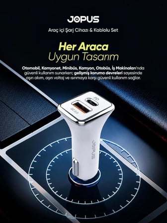  İphone Araç Şarj Aleti Çakmaklık Seti - Lightning + USB Girişli 38W