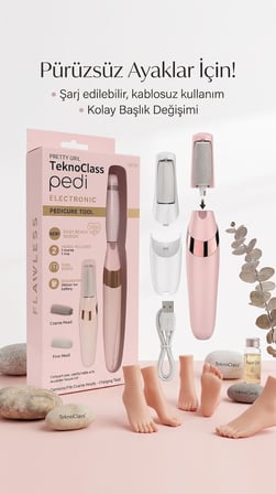 TeknoClass Pedi Elektrikli Topuk Törpüsü – Şarjlı Ayak Törpü Makinesi ve Çift Başlıklı Nasır Temizleyici