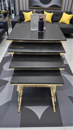 Limbo 4'lü Kare Zigon Sehpa Seti Gold Ayak, Siyah Mdf