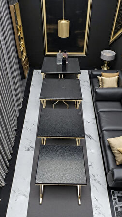 Limbo 4'lü Kare Zigon Sehpa Seti Gold Ayak, Krem Mdf