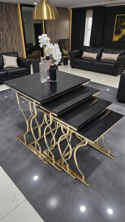 Limbo 4'lü Kare Zigon Sehpa Seti Gold Ayak, Siyah Mdf