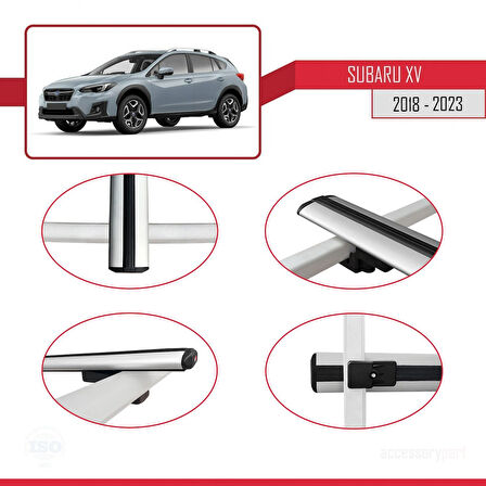 Subaru XV 2 2018-2023 Arası ile Uyumlu BASIC Model Ara Atkı Tavan Barı Gri 2 Adet