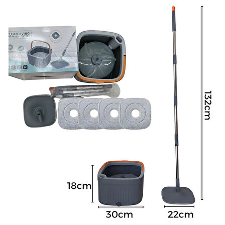 4 Mikrofiber Bezli Temiz Su Ile Kirli Su Ayıran Otomatik Temizlik Seti Mop