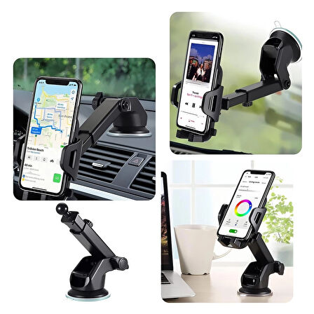 Araç İçi Uzayabilen Ayarlanabilir Vantuzlu Telefon Tutucu Cam ve Torpido İçin