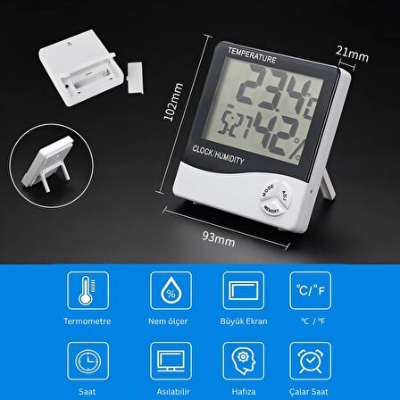 Dijital Masa Saati Oda Termometre Sıcaklık Ve Nem Ölçer Masa Saati Alarm
