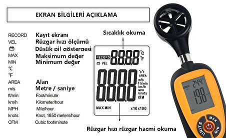 WellHise HT-91 Anemometre Rüzgar Ölçüm Cihazı