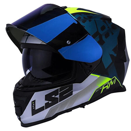 Ls2 Storm 2 Sprinter Siyah Gri Cobalt Gökkuşağı Vizör + Şeffaf Vizör Hediye