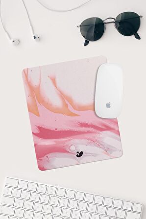 Pembe Turuncu Desenli Bilek Destekli Dikdörtgen Mouse Pad Mouse Altlığı