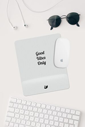  Gri Good Vibes Only Bilek Destekli Dikdörtgen Mouse Pad Mouse