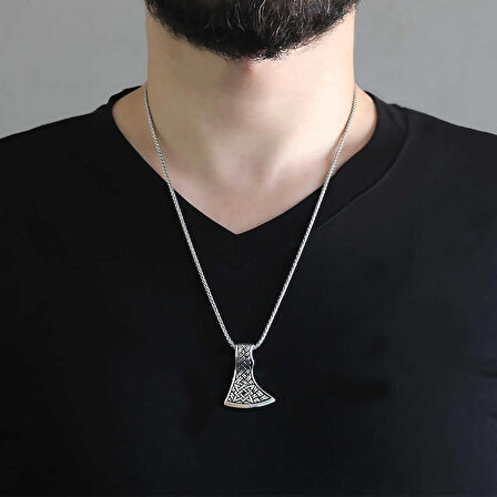 Kızılderili Baltası Tasarım Kalın Zincirli 925 Ayar Gümüş Erkek Kolye 99687