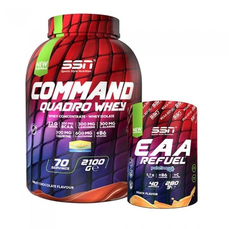 SSN Kas Gelişim Paketi Command Quadro Whey 2100 Gram + SSN EAA Refuel Şeftali