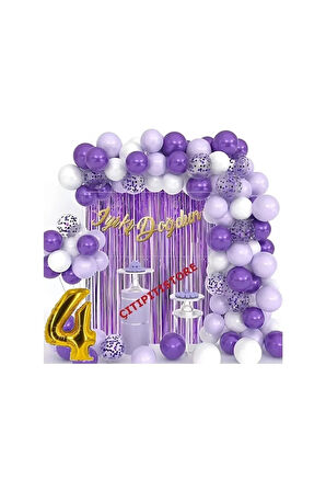 Lüks Mor Lila Beyaz Doğum Günü Balon Zincir Seti