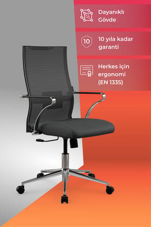 ErgoLife Sit Air 24/7 B2-281K - Yükseklik Ayarlı, Fileli, Krom, Toplantı, Ofis, Bilgisayar Sandalyesi - 696.5D.1.2A2
