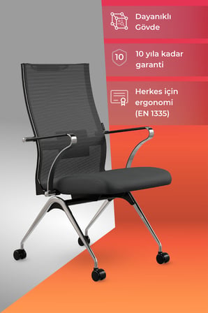ErgoLife Sit Air 24/7 B2-281K - Yükseklik Ayarlı, Fileli, Krom, Toplantı, Ofis, Bilgisayar Sandalyesi - 696.5D.1.662